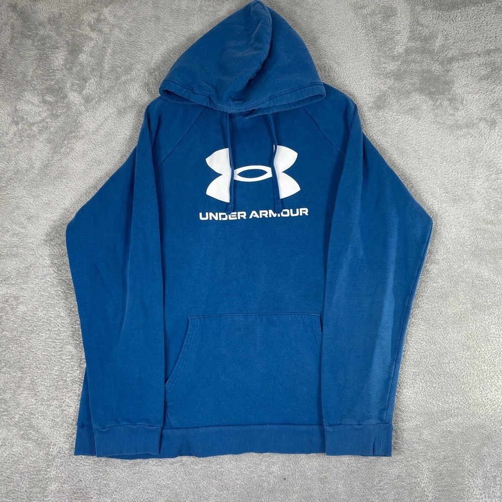 Under Armour Hoodie Mens XLT Blue Big Logo Graphic Pullover Sweatshirt